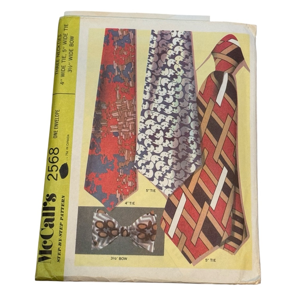 Vintage Mccalls #2568 Men's Tie Pattern w Bow Tie UNCUT C1970